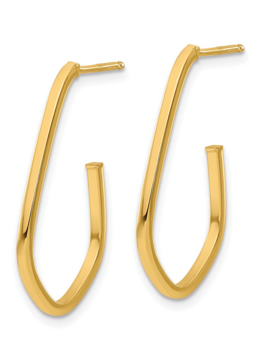 14K Yellow Gold Polished Geometric Shaped J-Hoop Post Earrings
