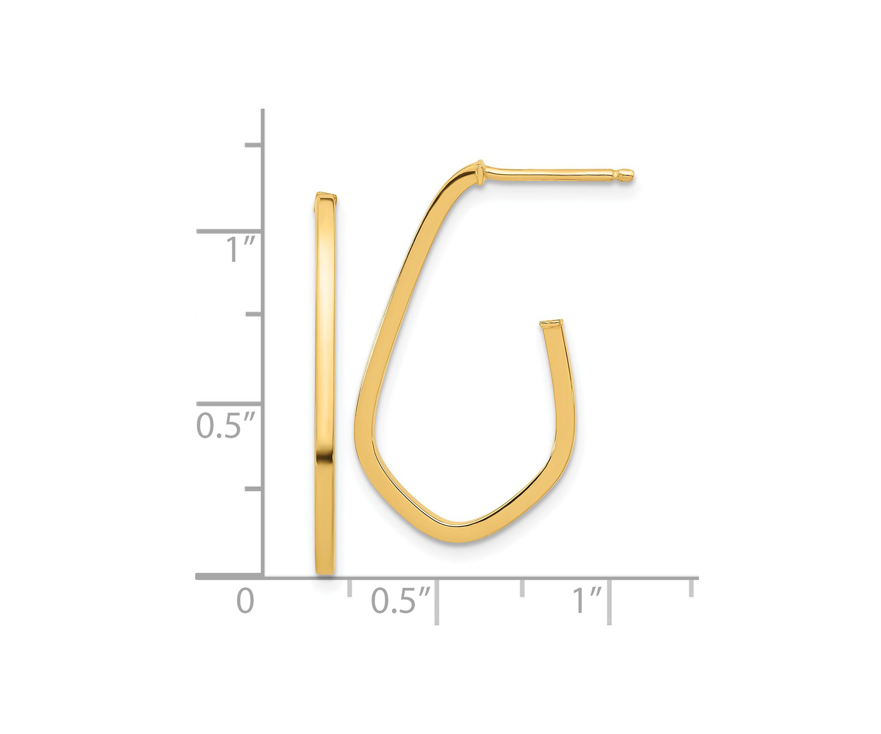 14K Yellow Gold Polished Geometric Shaped J-Hoop Post Earrings