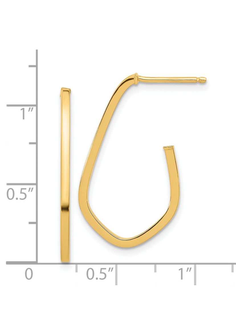14K Yellow Gold Polished Geometric Shaped J-Hoop Post Earrings
