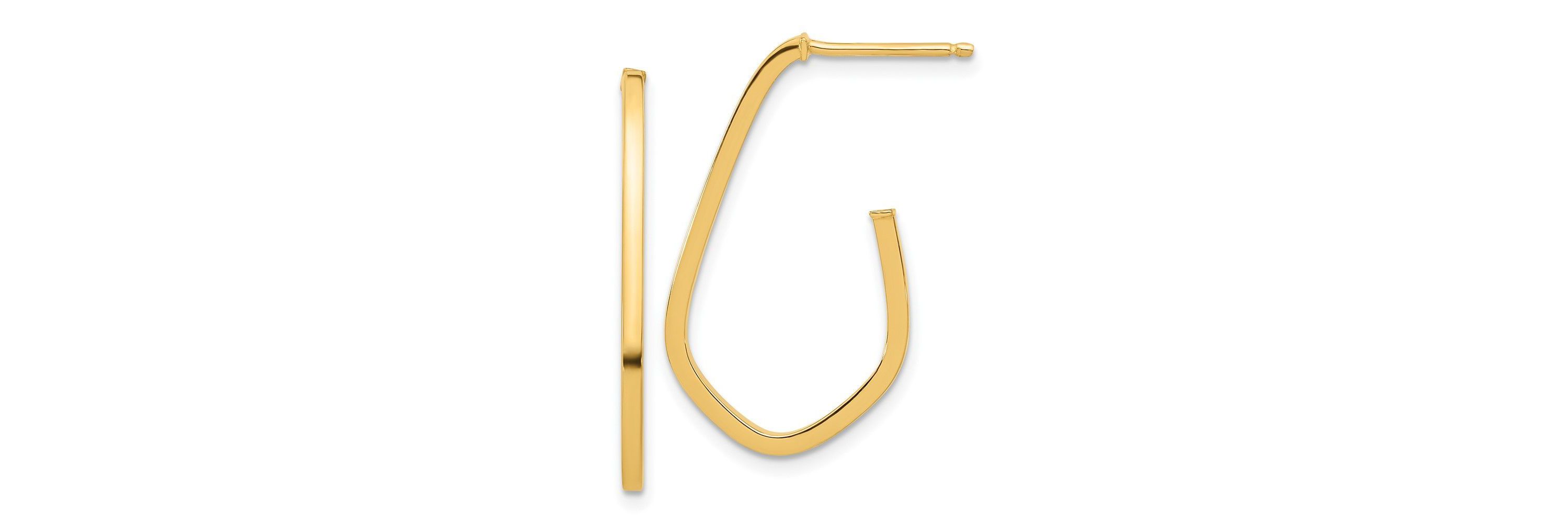 14K Yellow Gold Polished Geometric Shaped J-Hoop Post Earrings