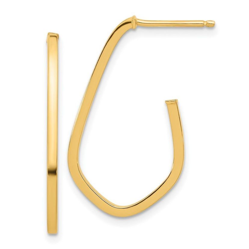 14K Yellow Gold Polished Geometric Shaped J-Hoop Post Earrings
