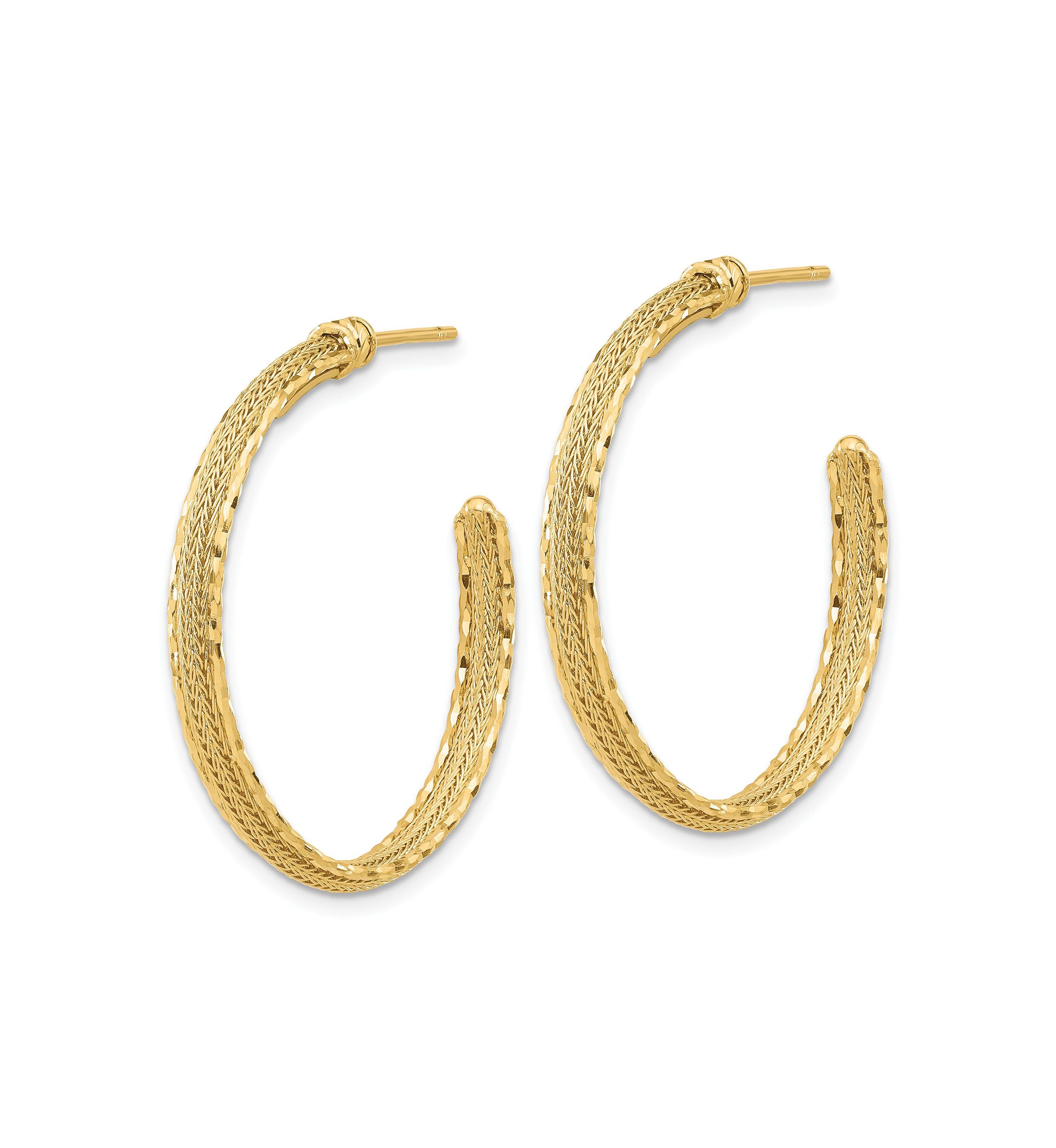 14K Gold Diamond Cut and Textured Post Hoop Earrings