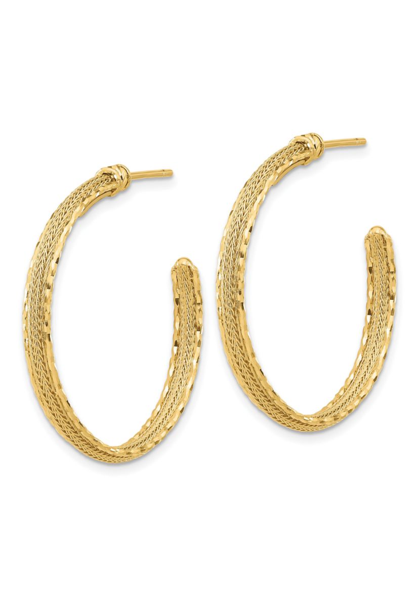 14K Gold Diamond Cut and Textured Post Hoop Earrings
