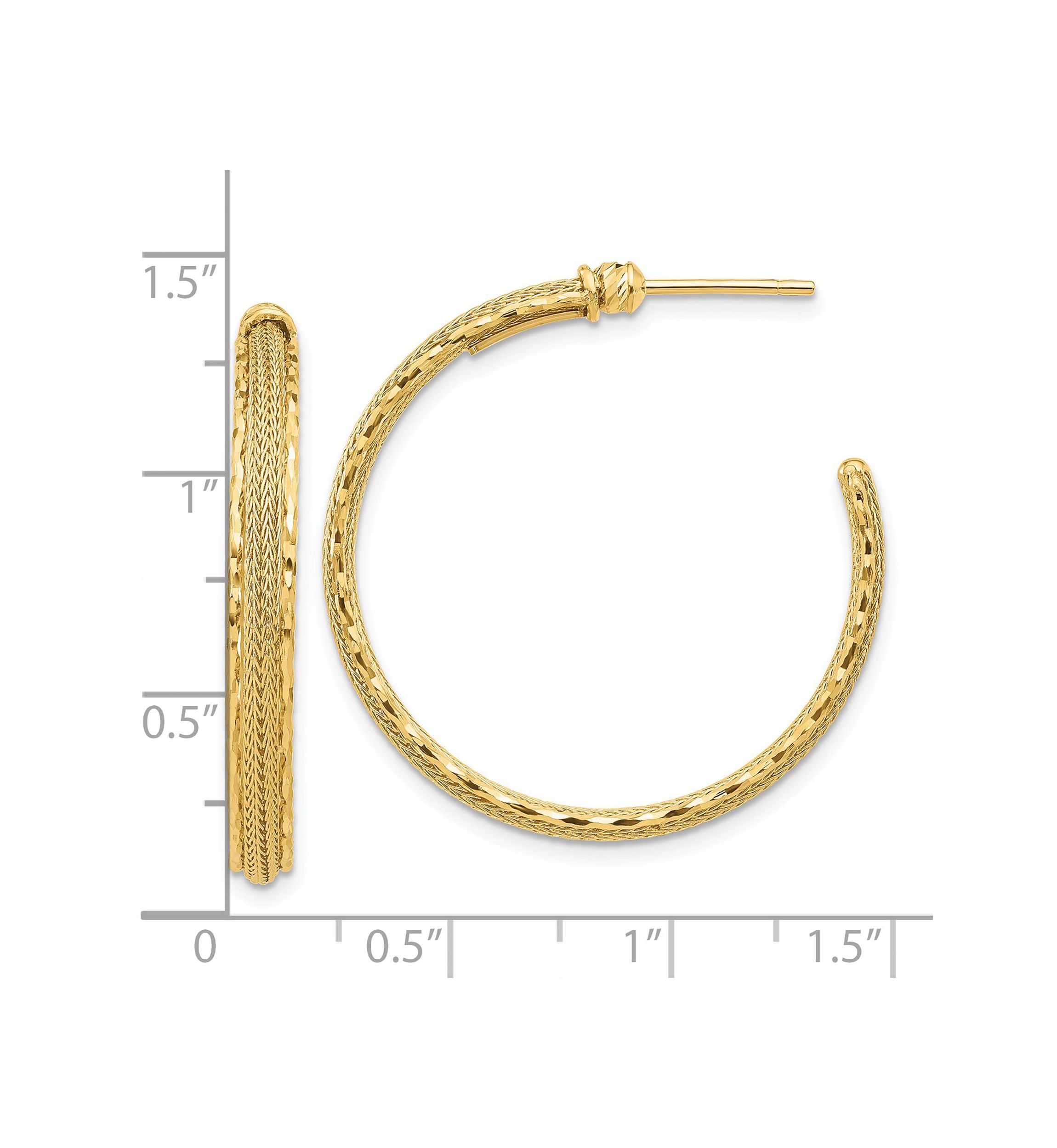 14K Gold Diamond Cut and Textured Post Hoop Earrings