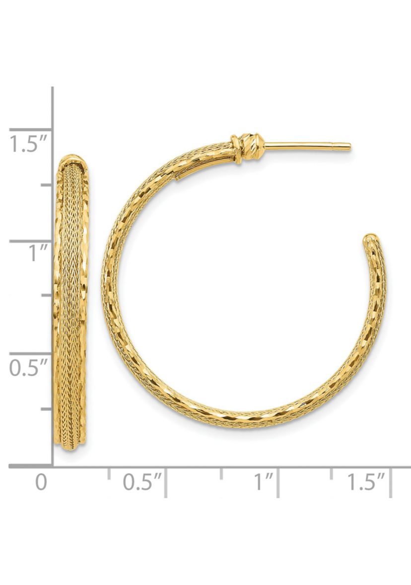 14K Gold Diamond Cut and Textured Post Hoop Earrings