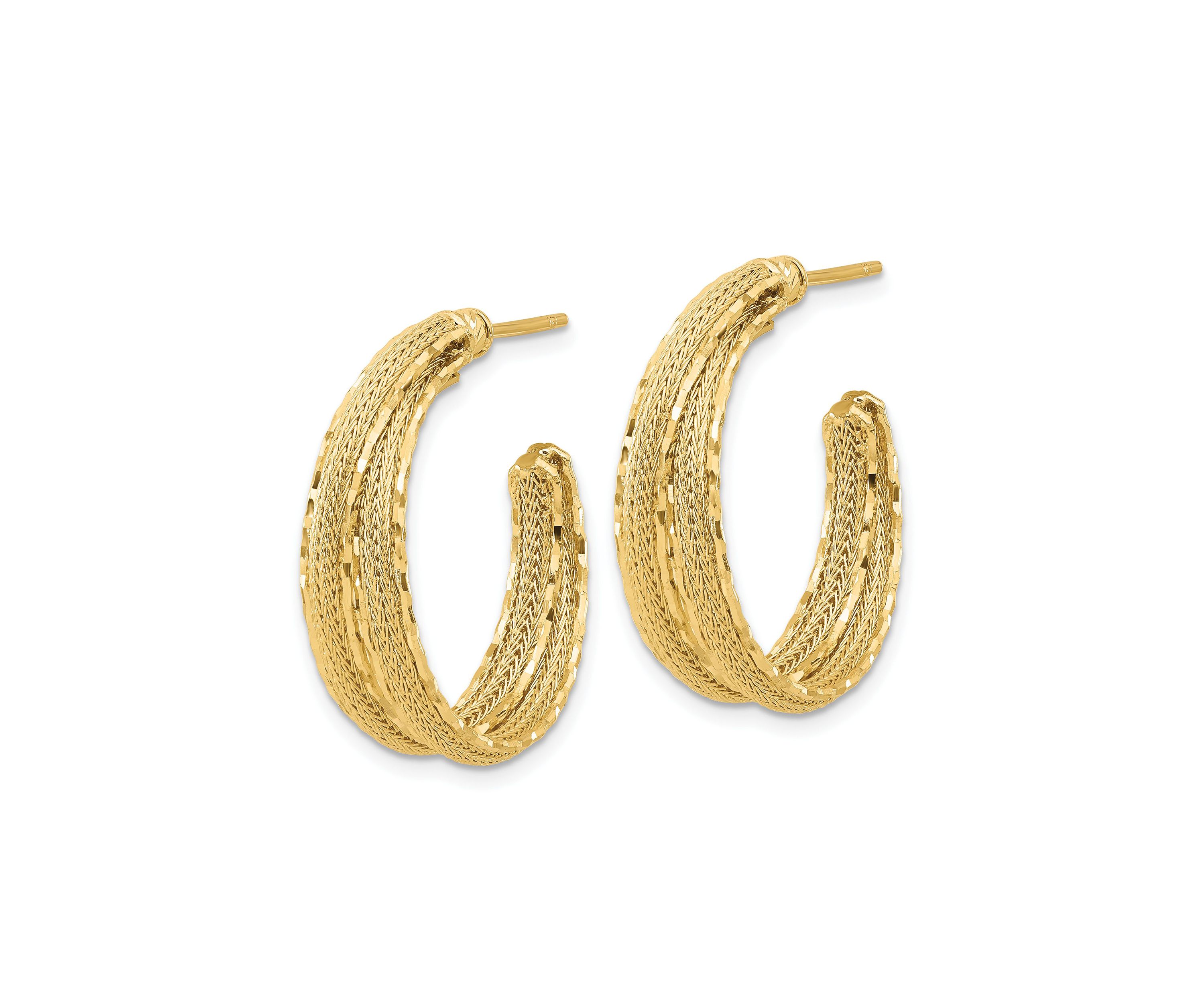 14K Yellow Gold Diamond Cut and Textured Post Hoop Earrings