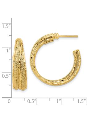 14K Yellow Gold Diamond Cut and Textured Post Hoop Earrings