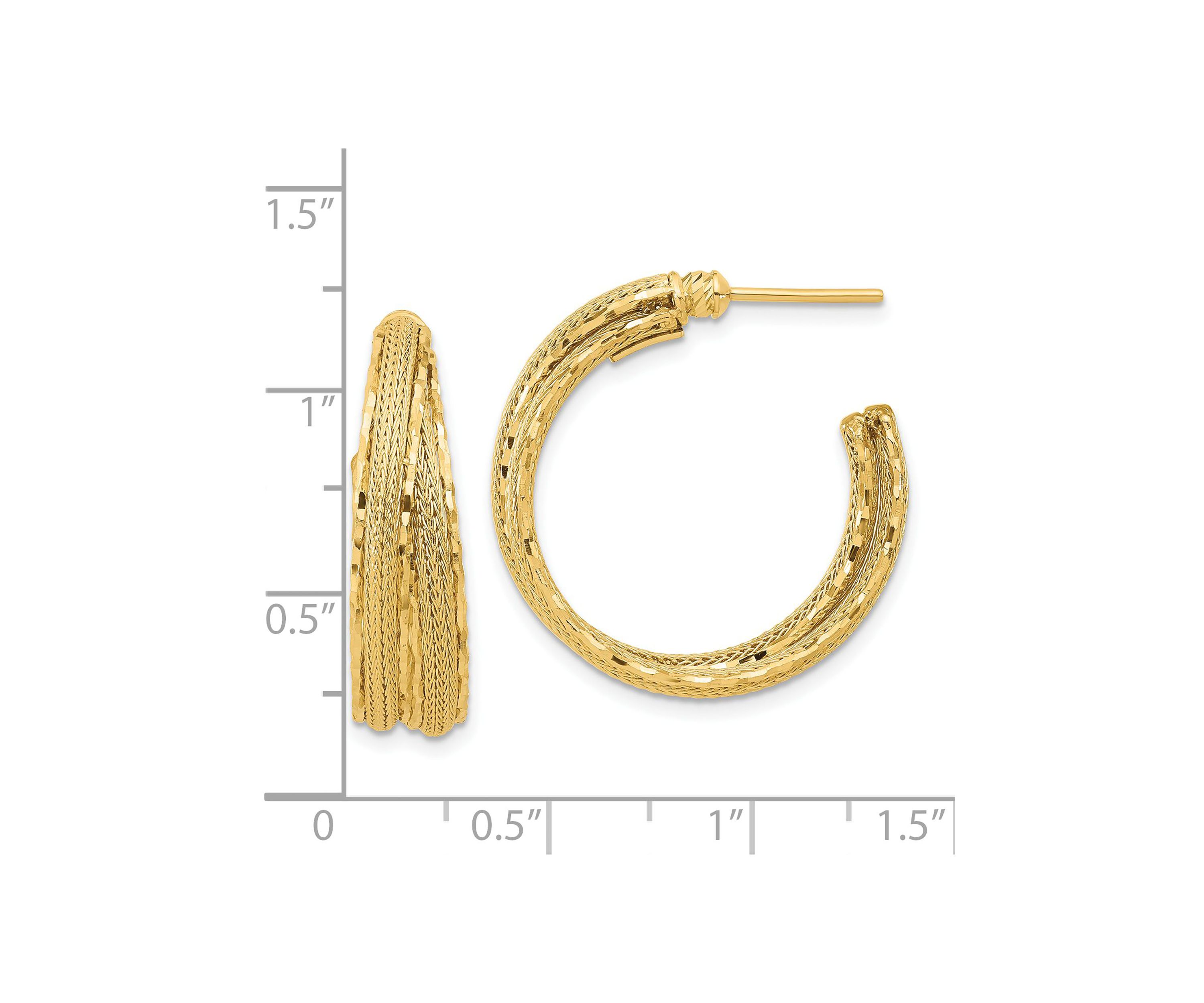 14K Yellow Gold Diamond Cut and Textured Post Hoop Earrings