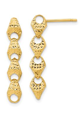 14K Yellow Gold Diamond Cut Fancy Link Drop Post Earrings