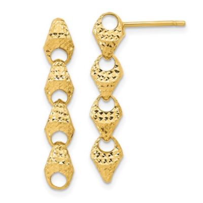 14K Yellow Gold Diamond Cut Fancy Link Drop Post Earrings