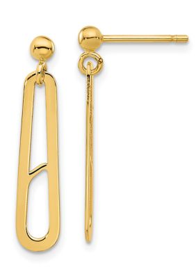 14K Yellow Gold Polished Paperclip Dangle Earrings