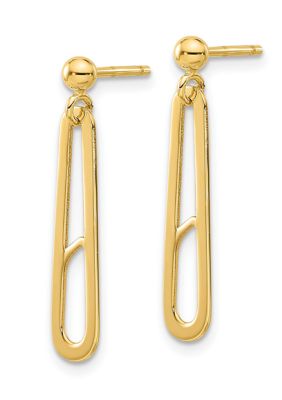 14K Yellow Gold Polished Paperclip Dangle Earrings