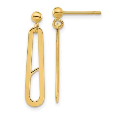 14K Yellow Gold Polished Paperclip Dangle Earrings