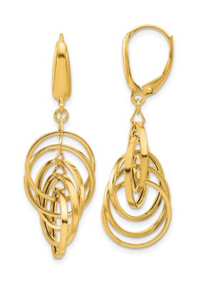 14K Yellow Gold Polished Circles Dangle Earrings