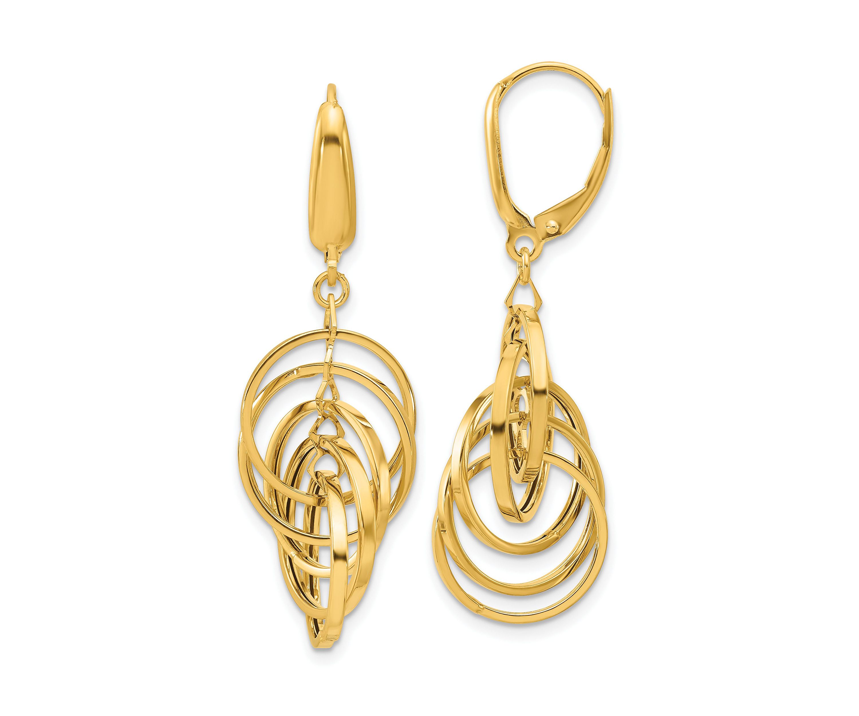 14K Yellow Gold Polished Circles Dangle Earrings