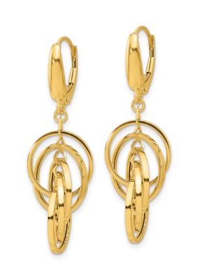 14K Yellow Gold Polished Circles Dangle Earrings