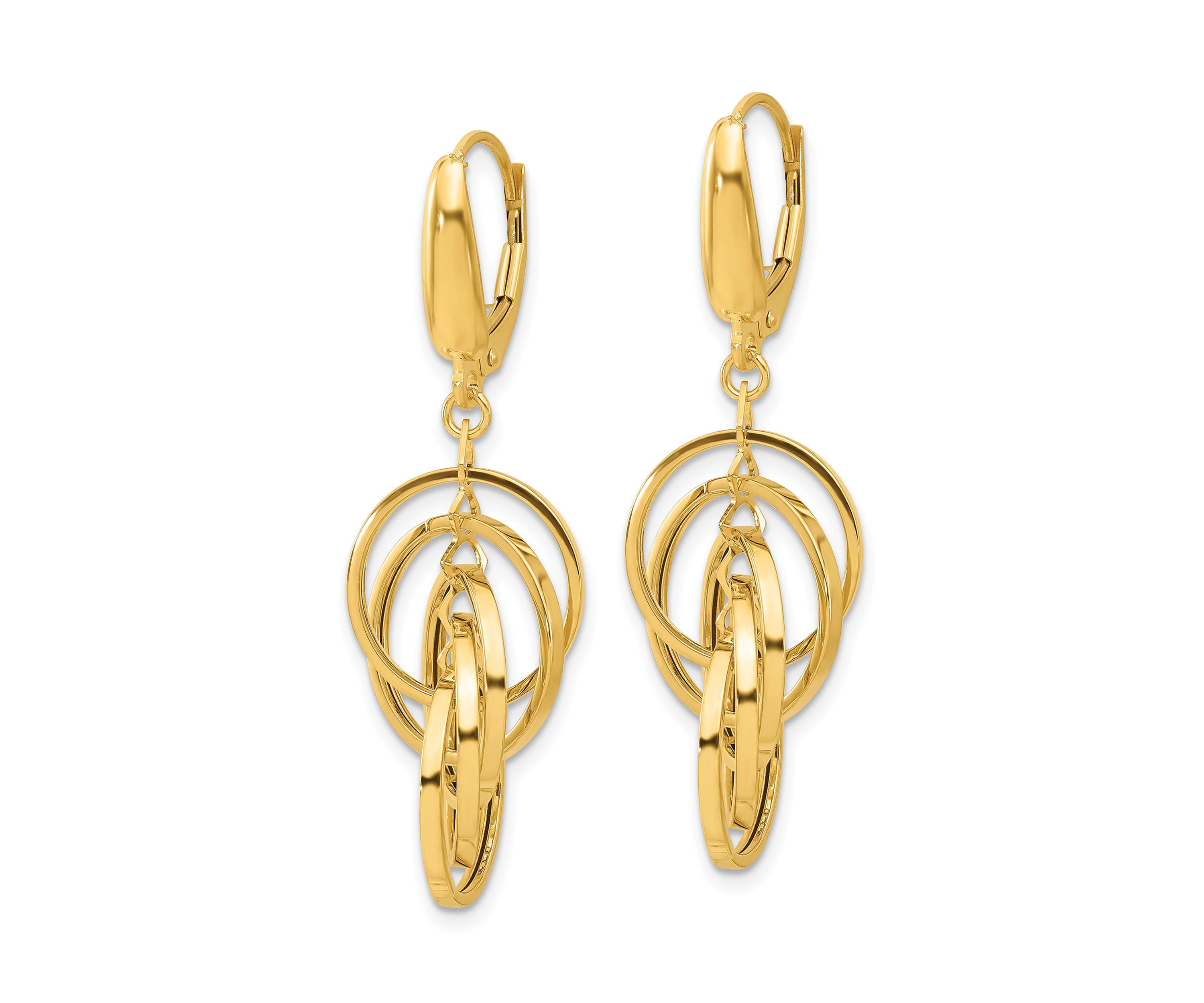 14K Yellow Gold Polished Circles Dangle Earrings