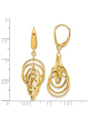 14K Yellow Gold Polished Circles Dangle Earrings