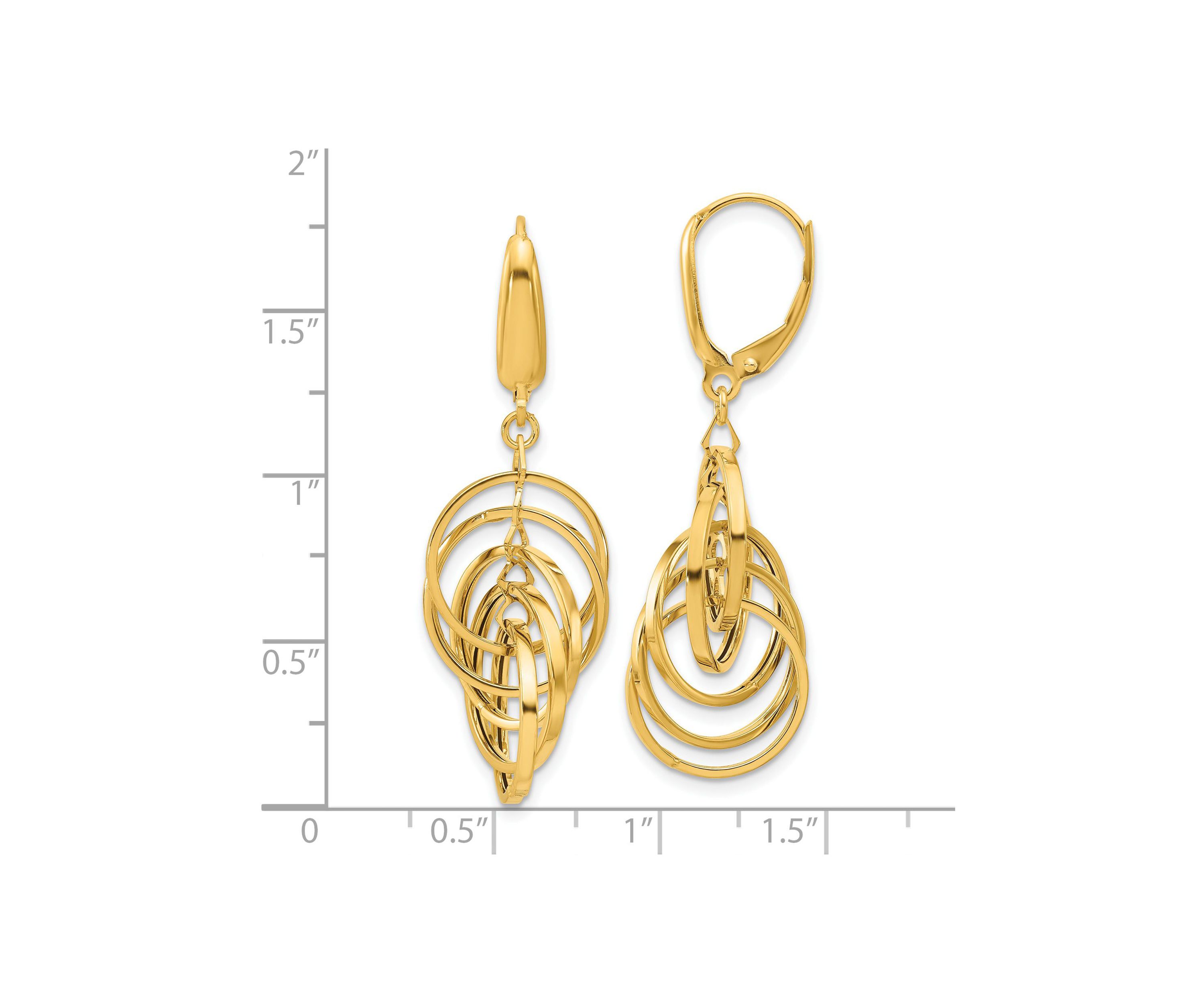 14K Yellow Gold Polished Circles Dangle Earrings