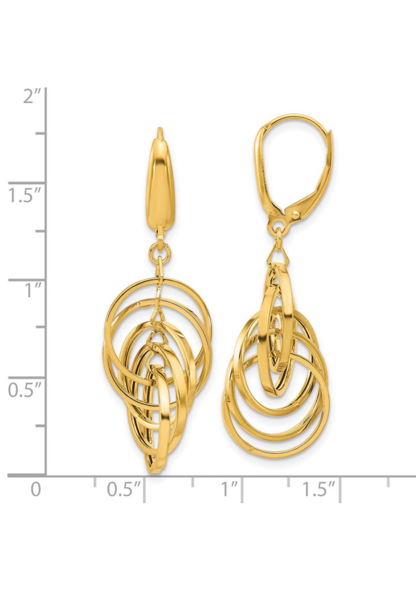 14K Yellow Gold Polished Circles Dangle Earrings