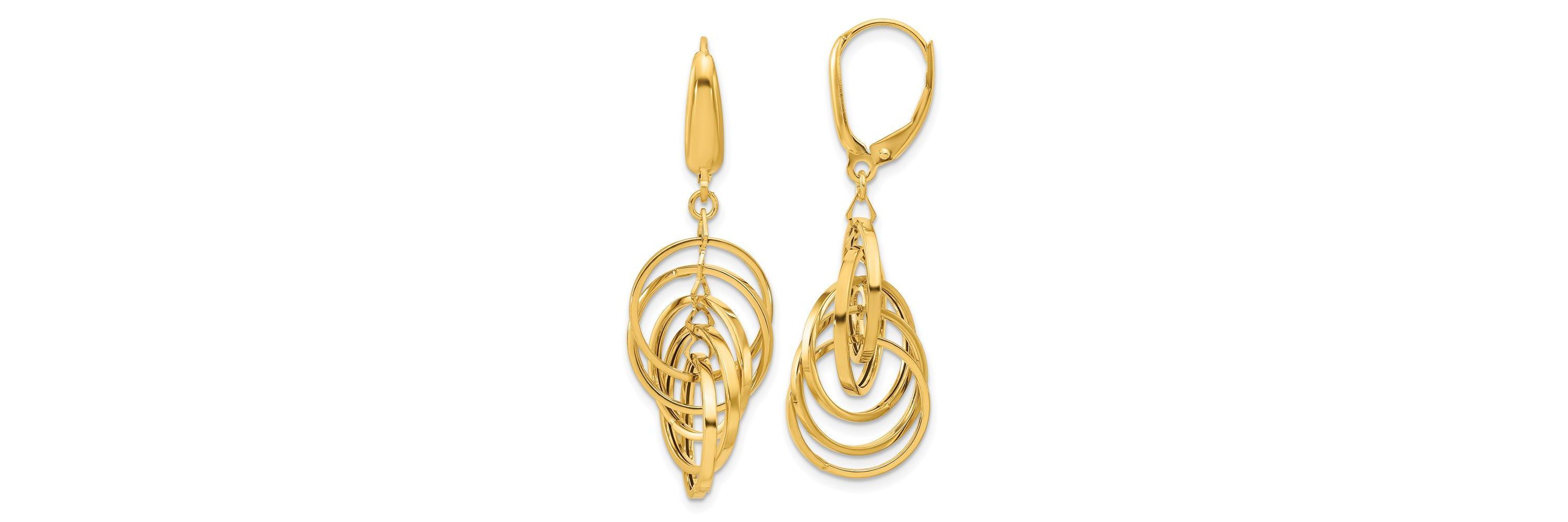 14K Yellow Gold Polished Circles Dangle Earrings