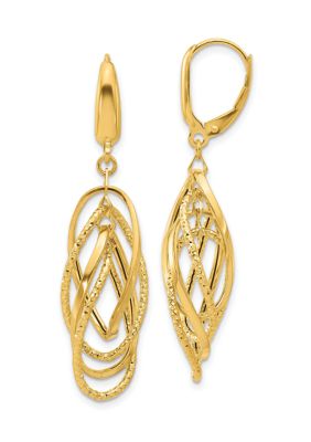 Belk & Co 14K Yellow Gold Polished and Textured Ovals Dangle Earrings
