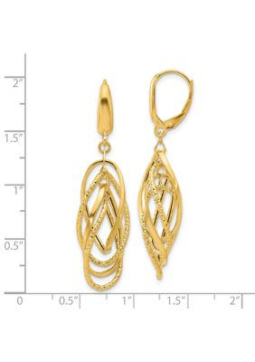 14K Yellow Gold Polished and Textured Ovals Dangle Earrings