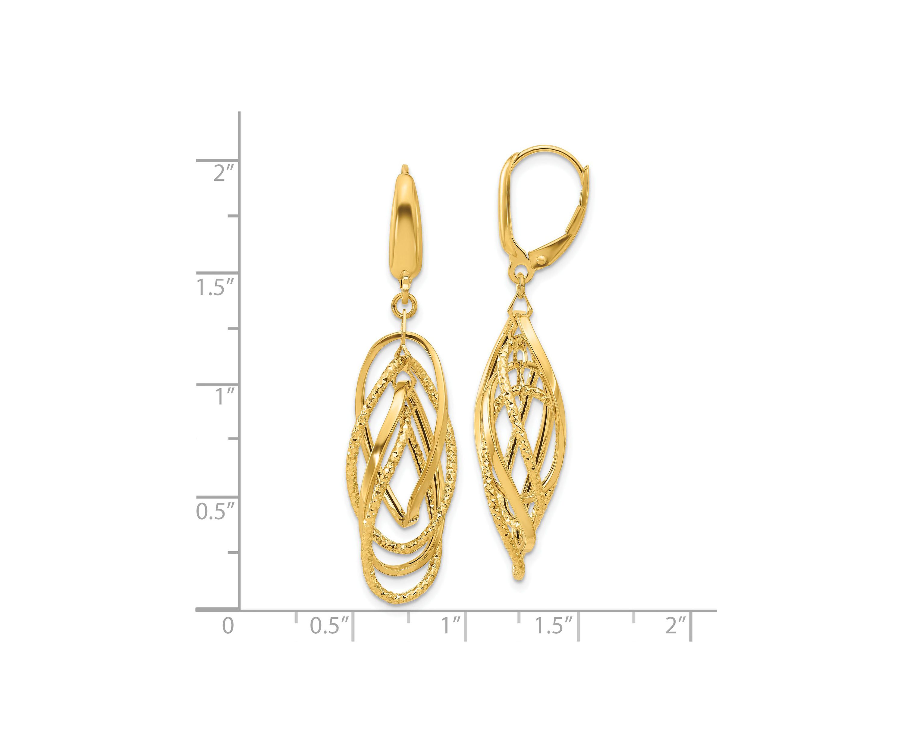 14K Yellow Gold Polished and Textured Ovals Dangle Earrings