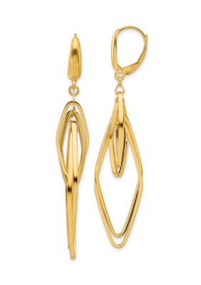 14K Yellow Gold Polished Diamond Shaped Dangle Earrings