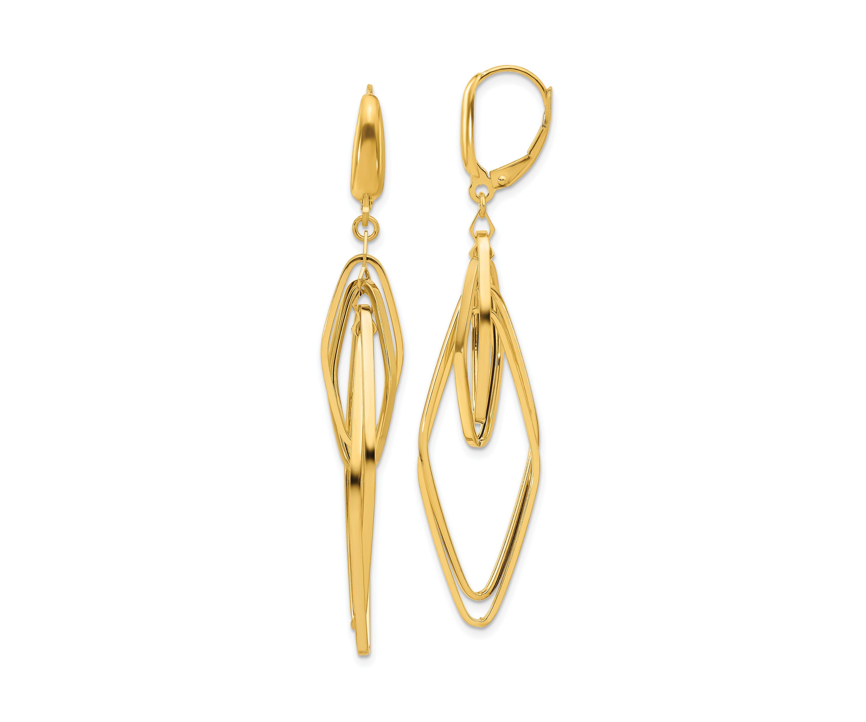 14K Yellow Gold Polished Diamond Shaped Dangle Earrings