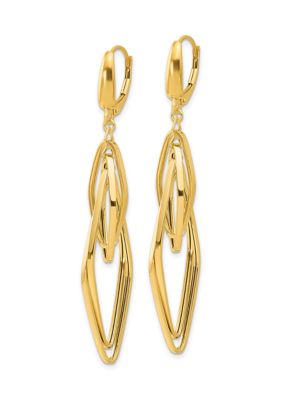 14K Yellow Gold Polished Diamond Shaped Dangle Earrings