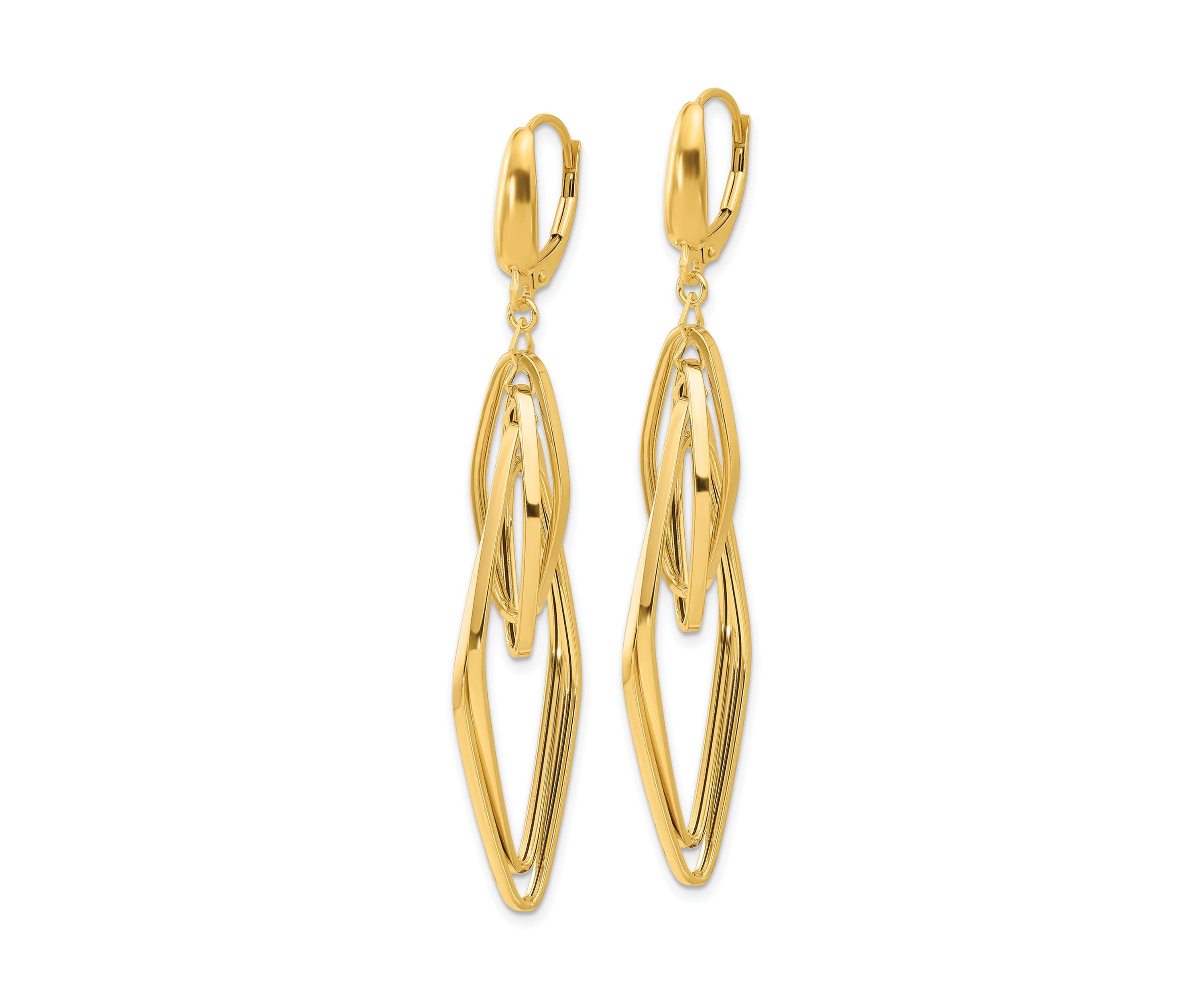 14K Yellow Gold Polished Diamond Shaped Dangle Earrings