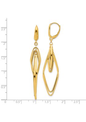 14K Yellow Gold Polished Diamond Shaped Dangle Earrings