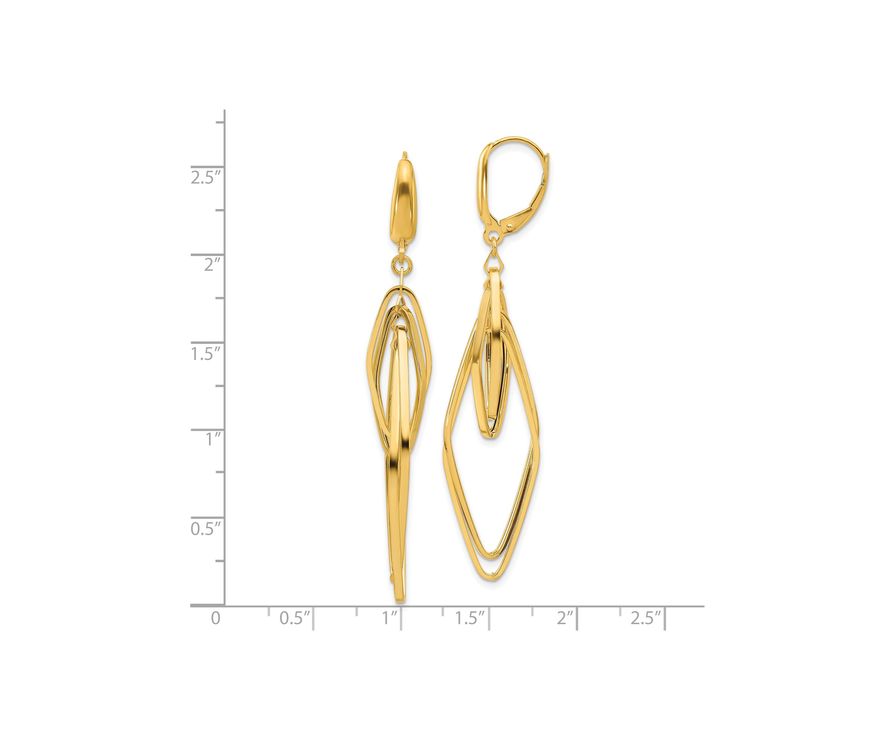 14K Yellow Gold Polished Diamond Shaped Dangle Earrings