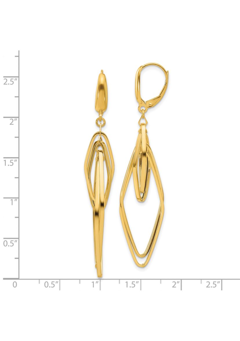 14K Yellow Gold Polished Diamond Shaped Dangle Earrings