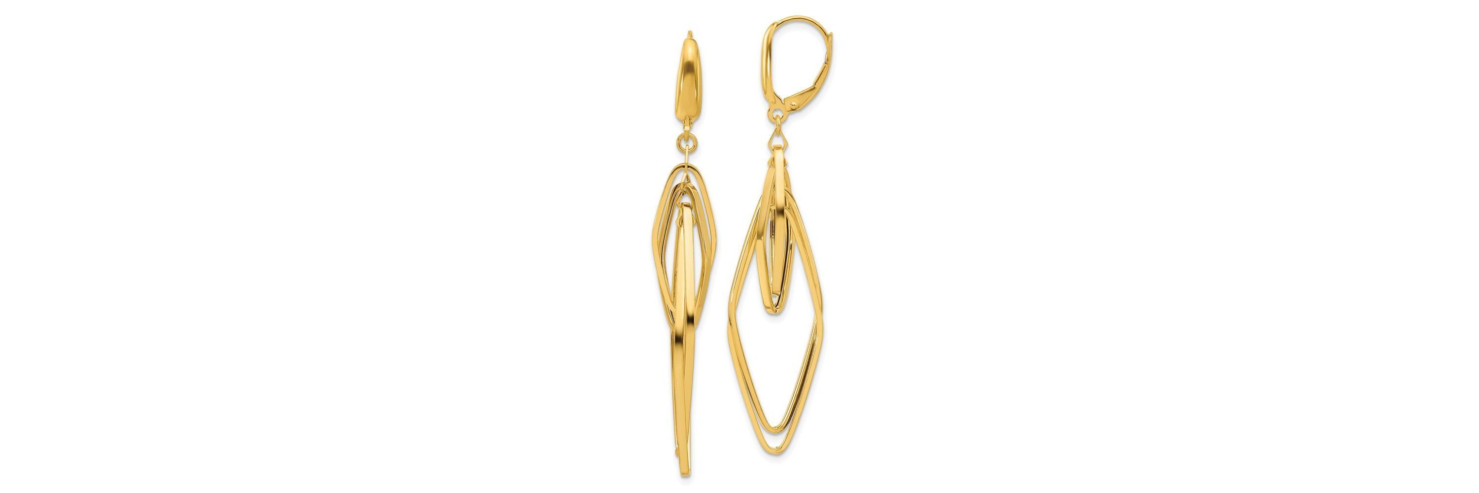 14K Yellow Gold Polished Diamond Shaped Dangle Earrings