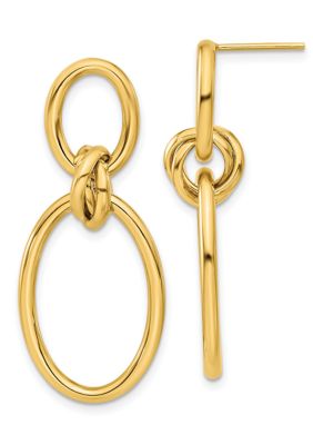 14K Yellow Gold Polished Oval Dangle Post Earrings