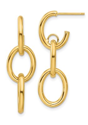 14K Yellow Gold Polished Double Round Dangle Post Earrings