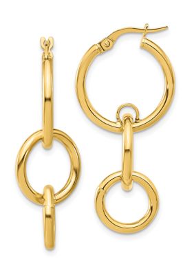 14K Yellow Gold Polished Double Round Hoop Earrings