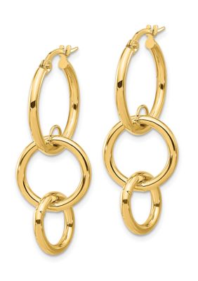 14K Yellow Gold Polished Double Round Hoop Earrings