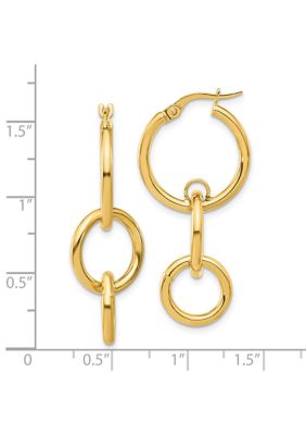 14K Yellow Gold Polished Double Round Hoop Earrings