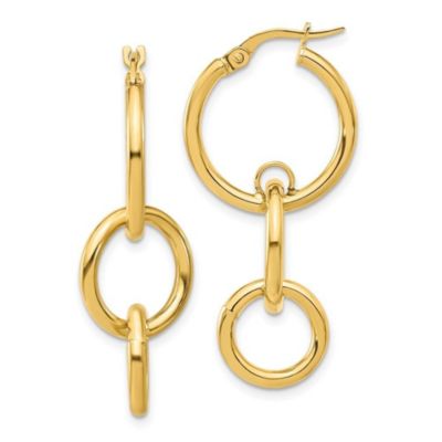 14K Yellow Gold Polished Double Round Hoop Earrings