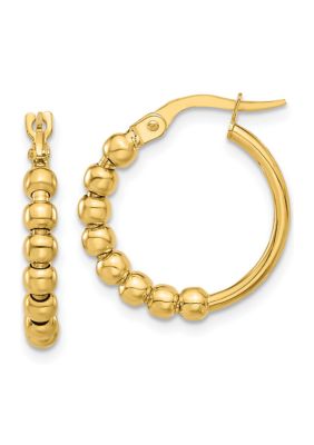 14K Yellow Gold Polished Beaded Hoop Earrings