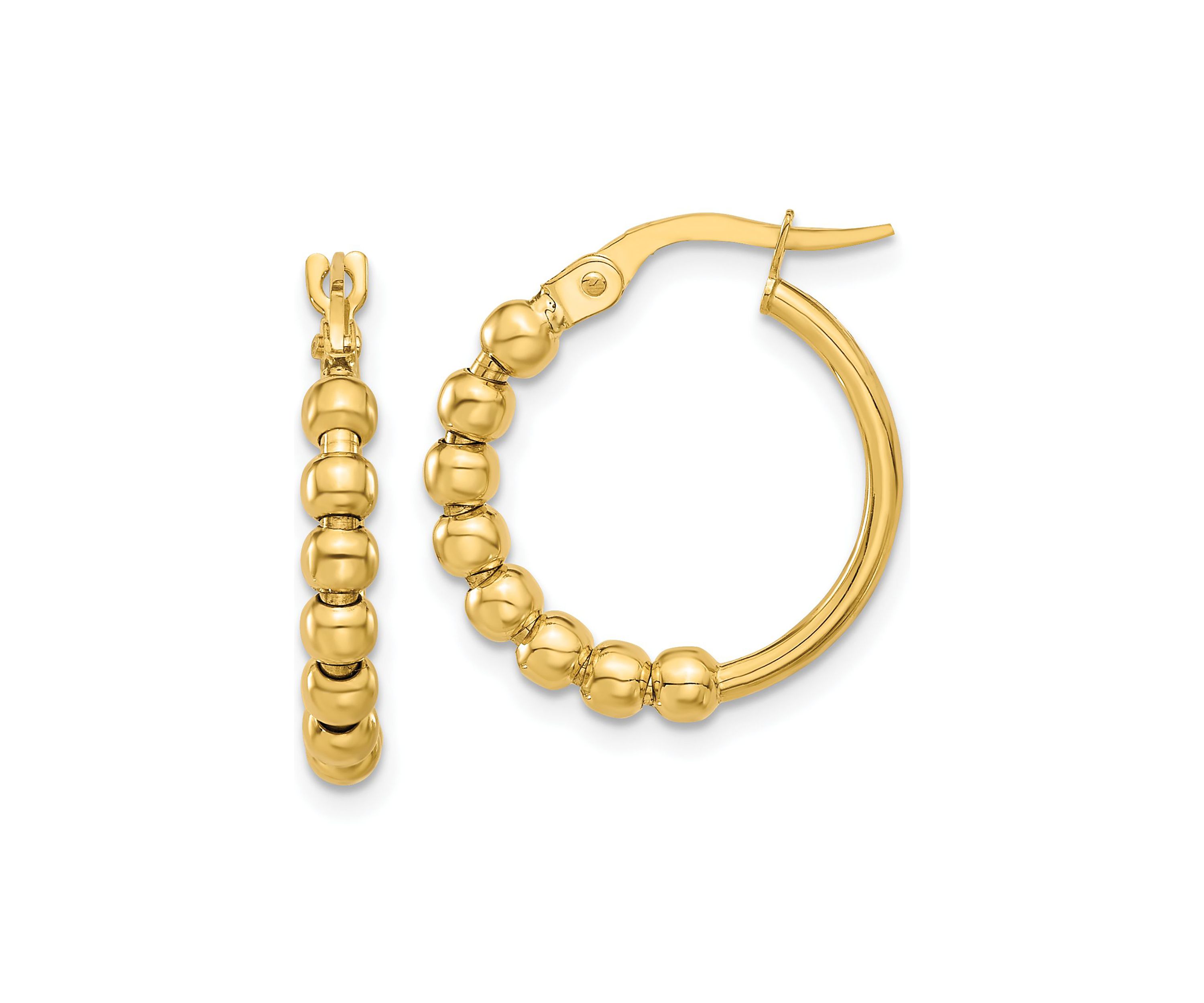 14K Yellow Gold Polished Beaded Hoop Earrings