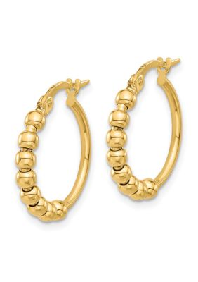 14K Yellow Gold Polished Beaded Hoop Earrings