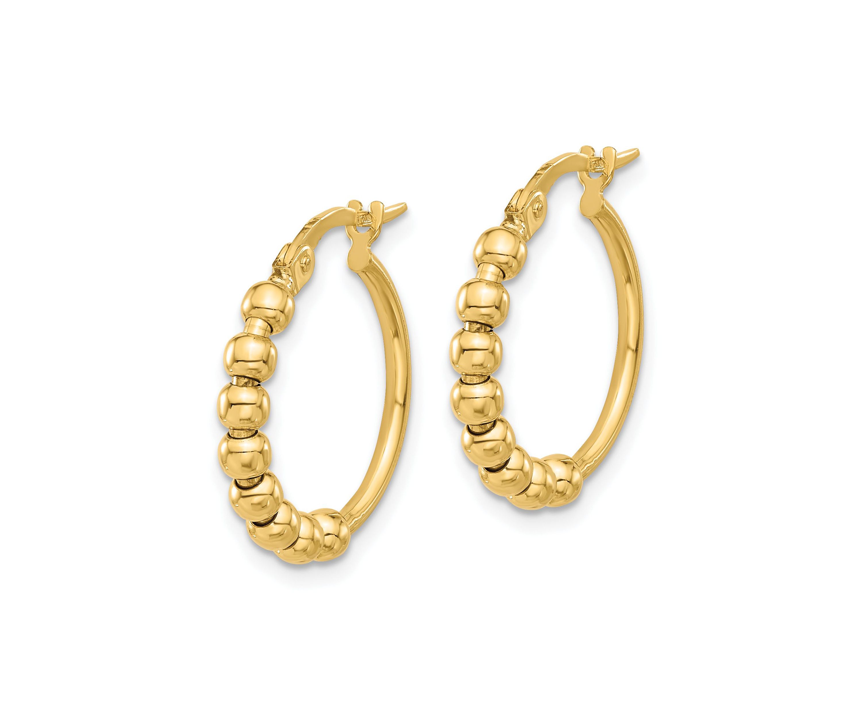 14K Yellow Gold Polished Beaded Hoop Earrings