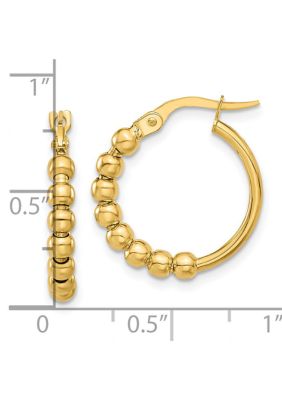 14K Yellow Gold Polished Beaded Hoop Earrings