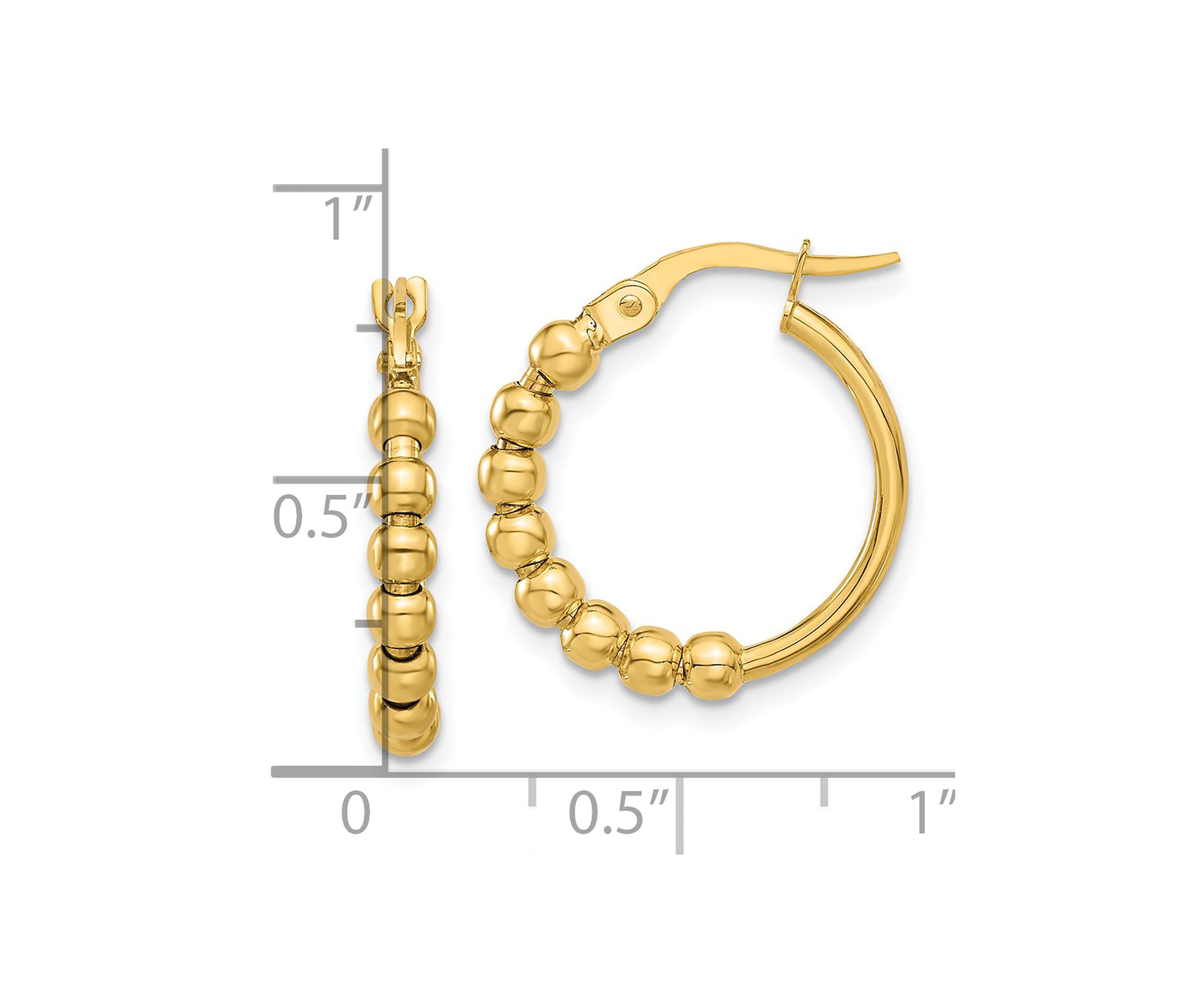 14K Yellow Gold Polished Beaded Hoop Earrings