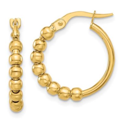 14K Yellow Gold Polished Beaded Hoop Earrings