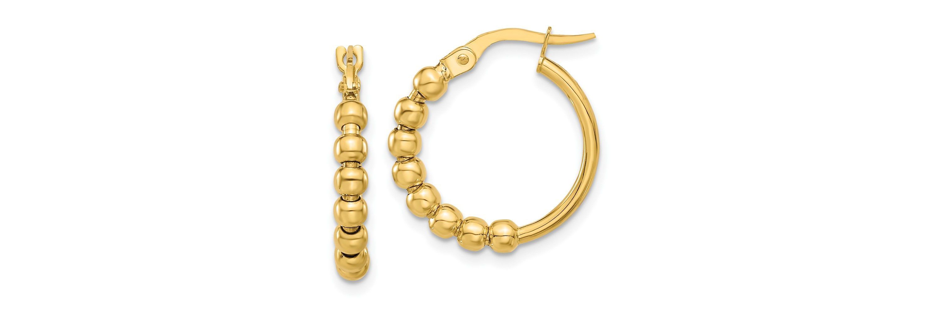 14K Yellow Gold Polished Beaded Hoop Earrings